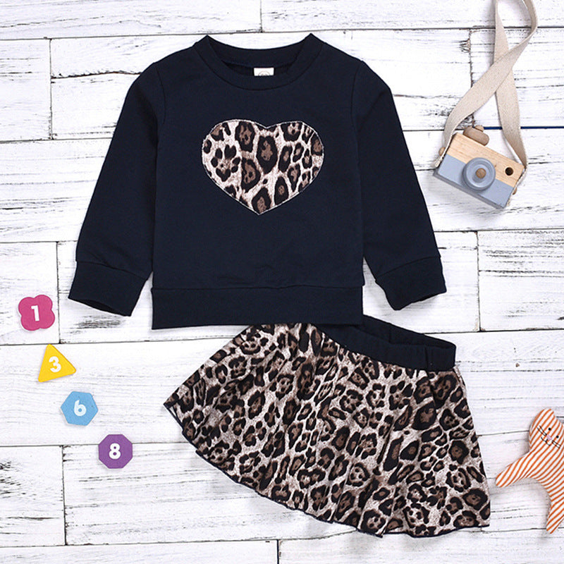 Kid Baby Girl Valentine's Day Love Leopard  2 Pcs Suit Sets