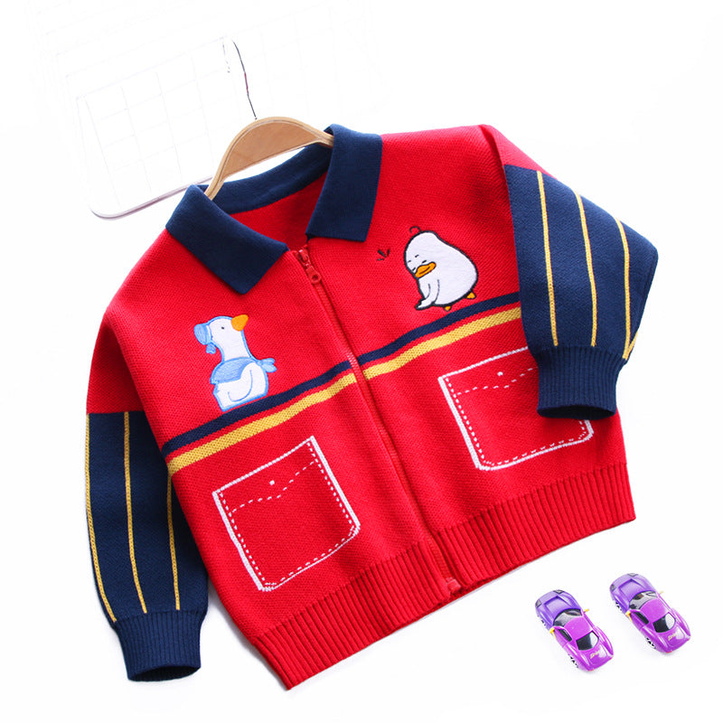 Kid Baby Boys Zipper Cardigan Lapel Knitted Sweaters