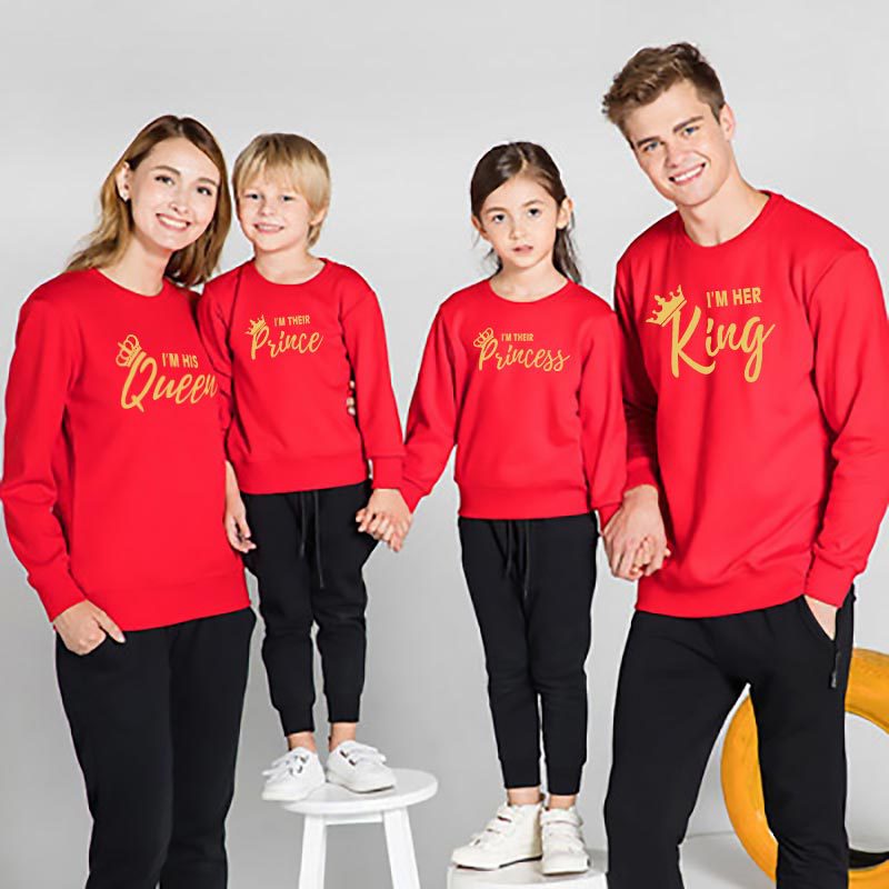 Family Matching Long Sleeve King Queen Princess Prince  Crown Print Shirts Tops