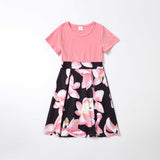 Family Matching Mother Daughter Splicing Printing Flowers Dress