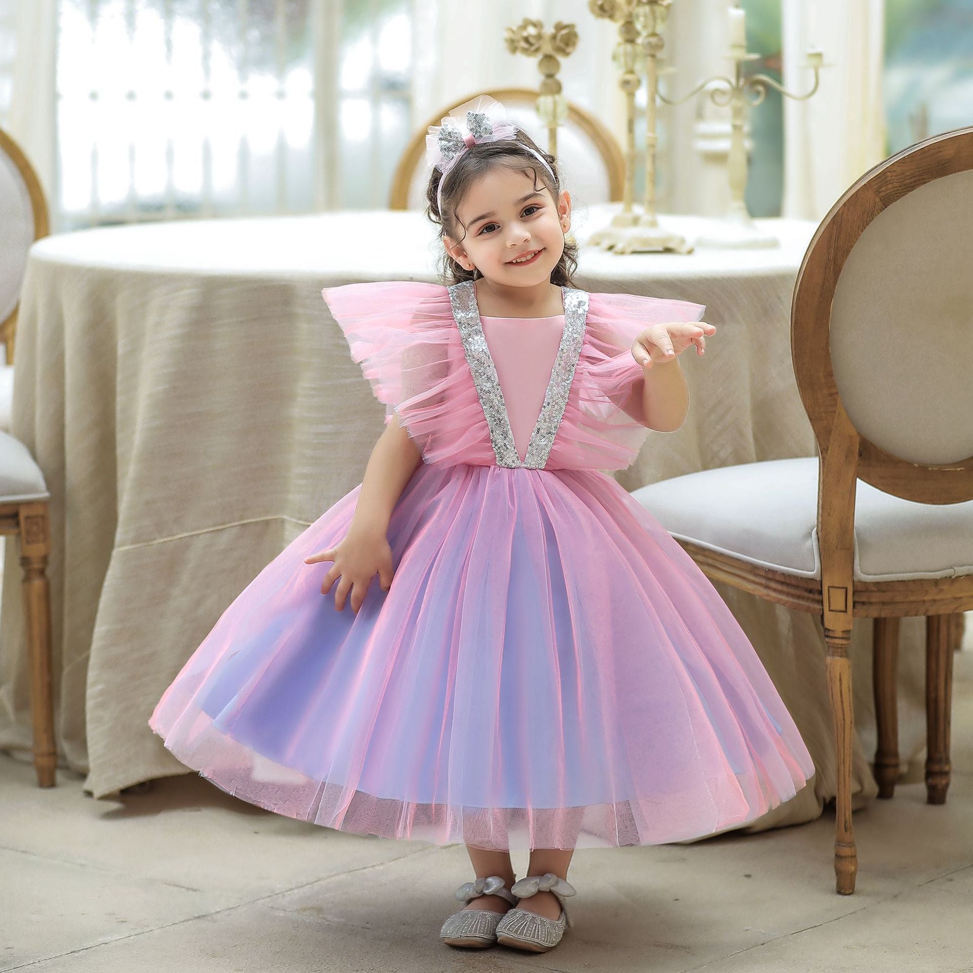 Kid Baby Girl Flying Sleeve Gauze Princess Birthday Dress