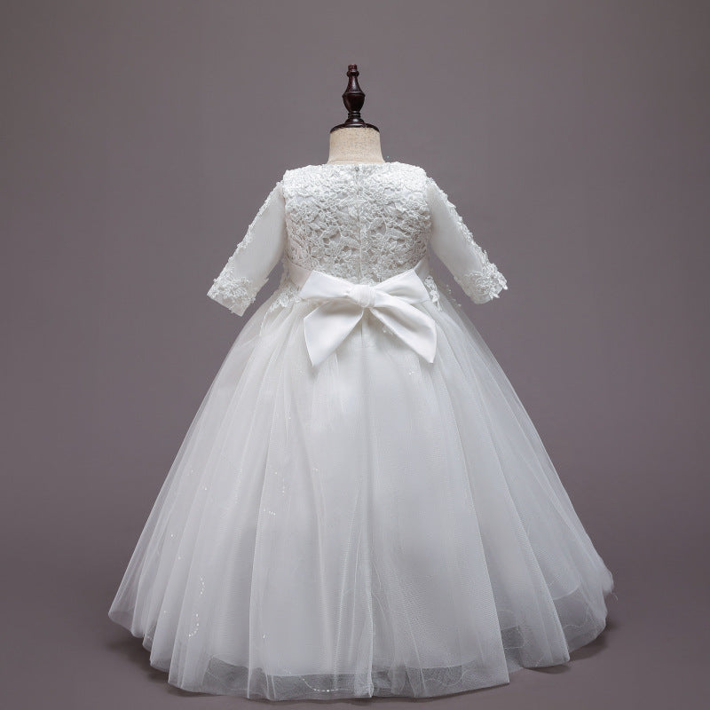 Kid Girls Wedding Long Medium Sleeve Flower Dresses