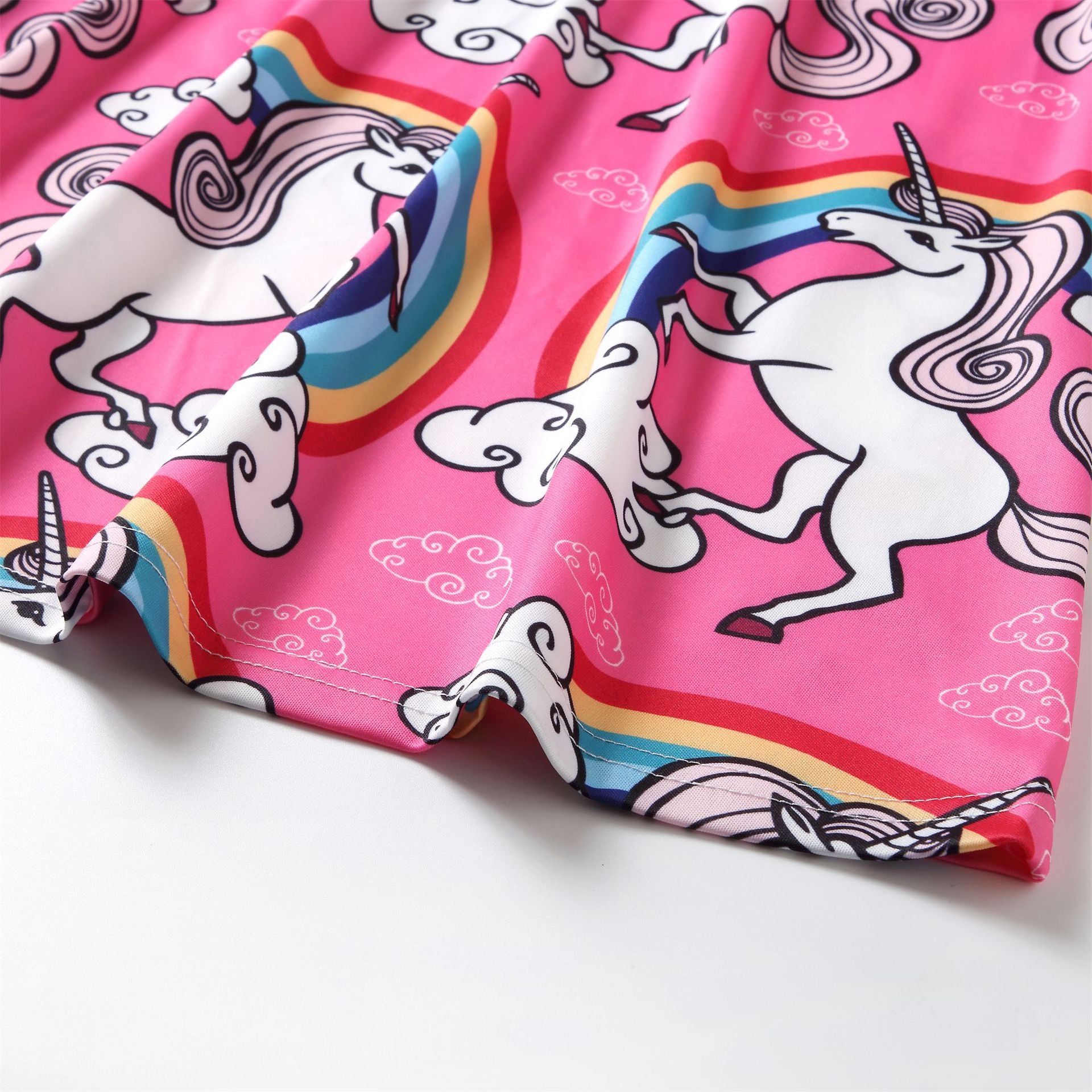 Family Matchinf Parent-child Round Collar Short Sleeve Rainbow Pony Dresses