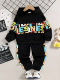 Kid Boys Autumn Winter Sports Letter Splicing Hooded 2 Pcs Sets