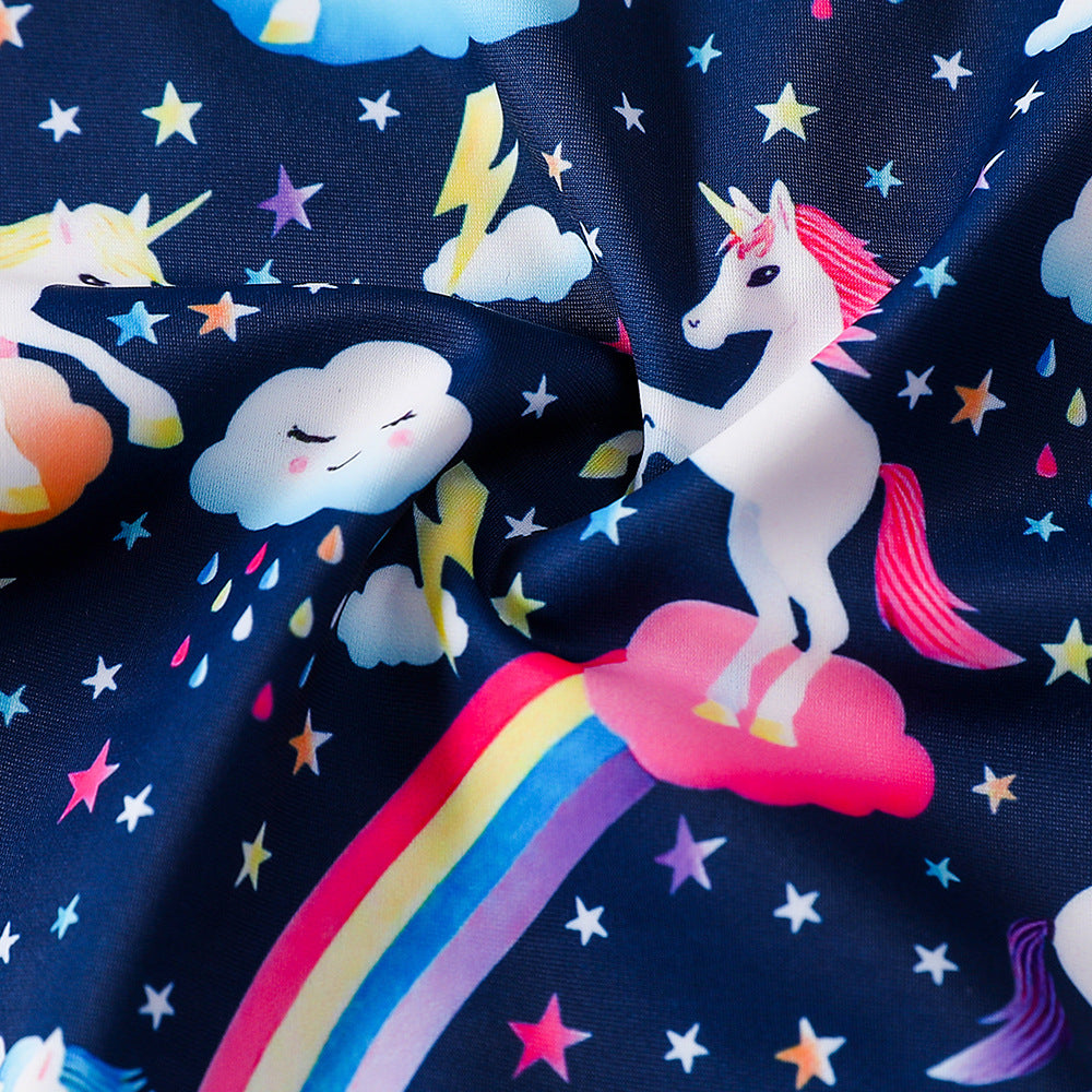 Kid Girls Swimsuit One-piece Long-sleeved Unicorn Cartoon Swimwear