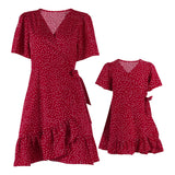 Family Matching Polka Dot Agaric Hem Strap Loose Dresses