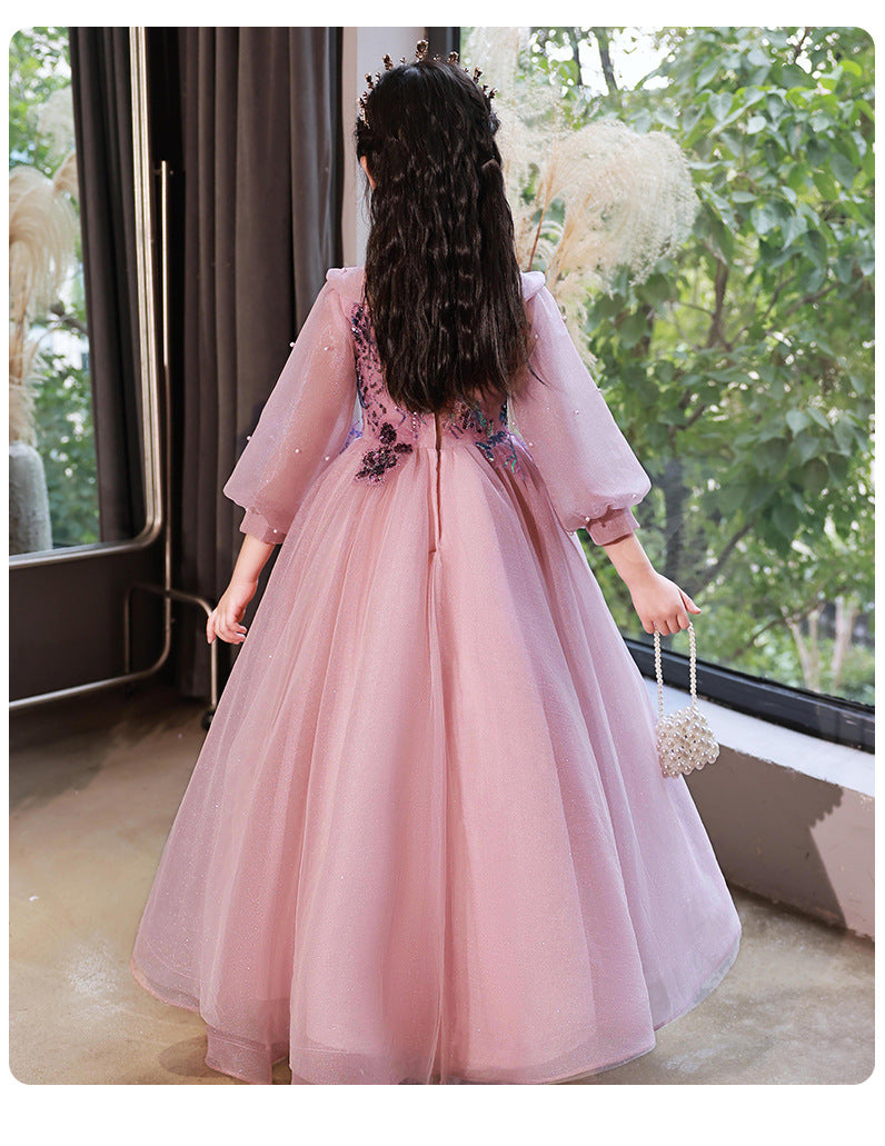 Kid Girl Long-sleeved Princess Flower Wedding Fairy Performance Dresses
