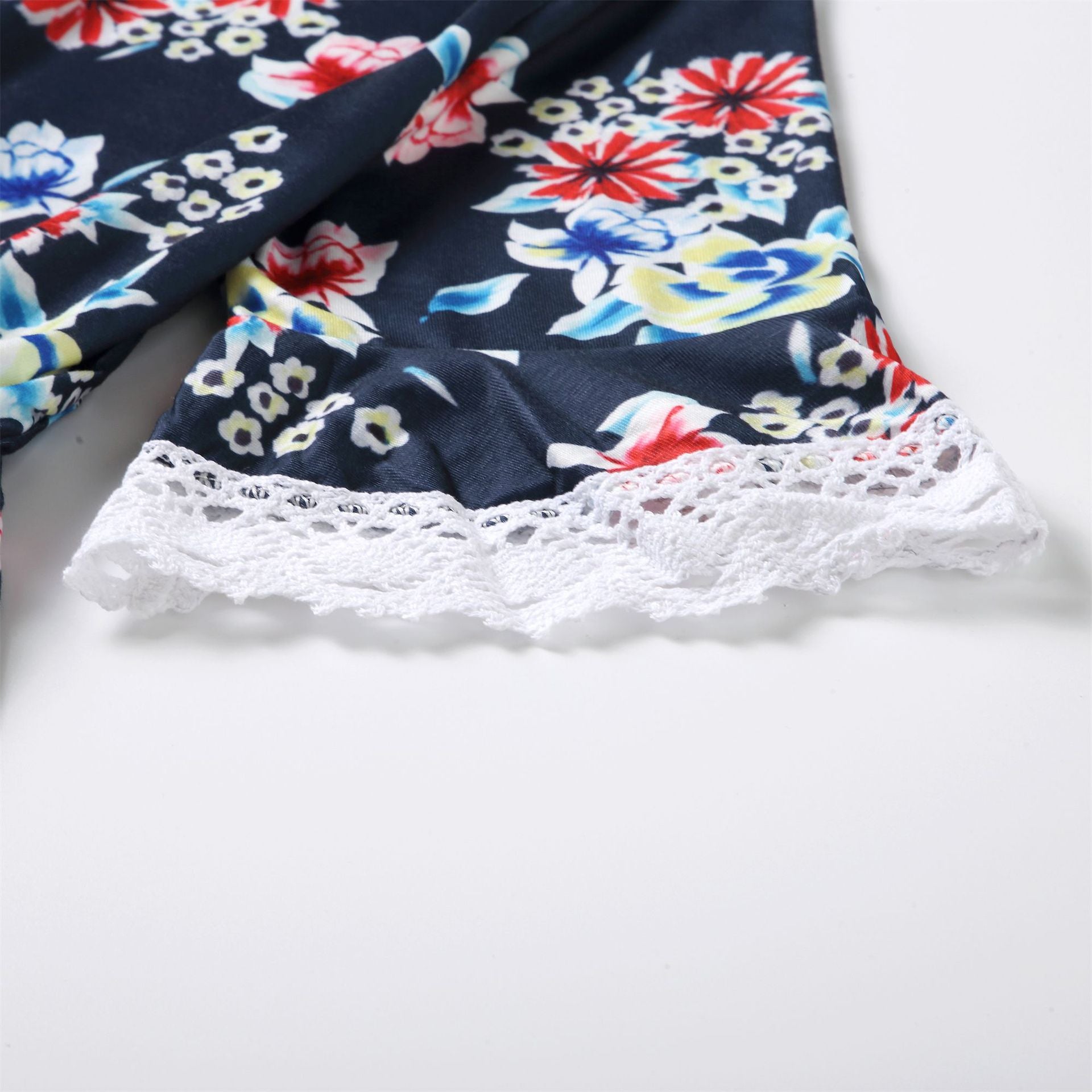 Family Matching Parent-child Flower Print Lace Stitching Dress