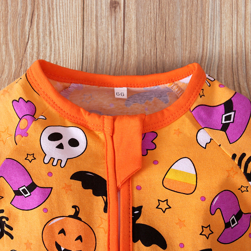 Baby Boy Long Sleeved Climbing Halloween Double Zipper Rompers