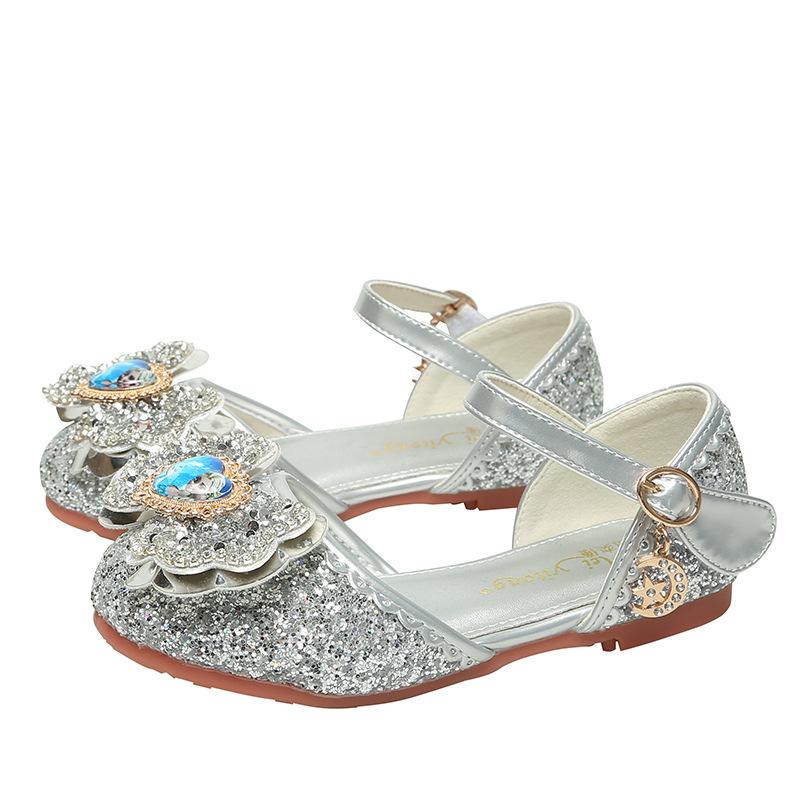 Bow Tie Sequined Leather Shoes for Girls Princess Shoes