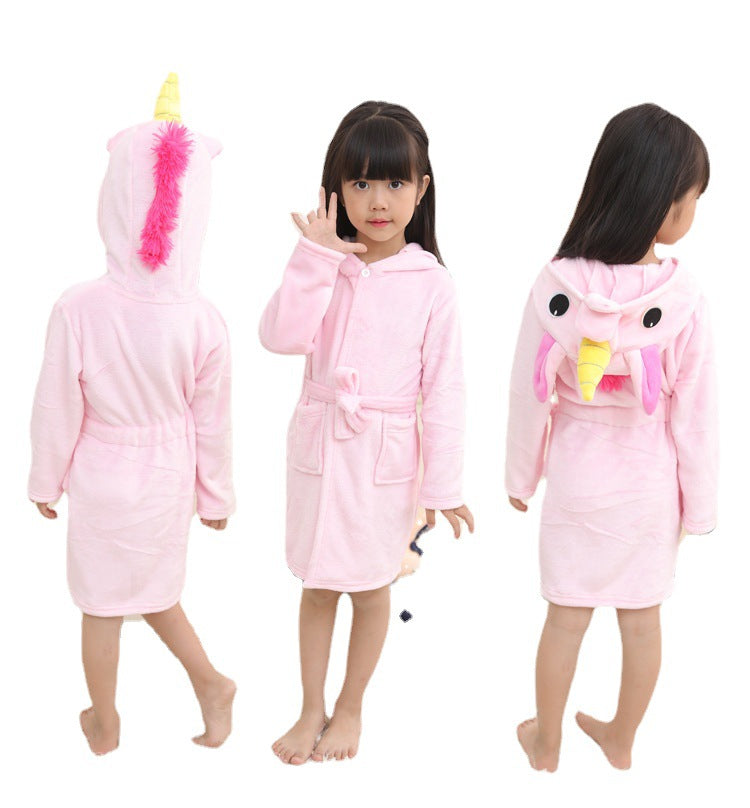 Kid Girl Flannel Pegasus Bathrobe Animal Gown Rainbow Cartoon Pajamas