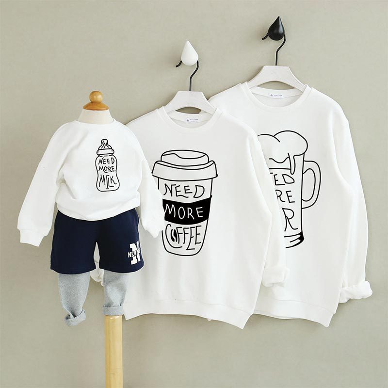 Family Matching Milk Tea Coffee, Warm Heart Letter Printing Shirts Tops