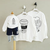 Family Matching Milk Tea Coffee, Warm Heart Letter Printing Shirts Tops