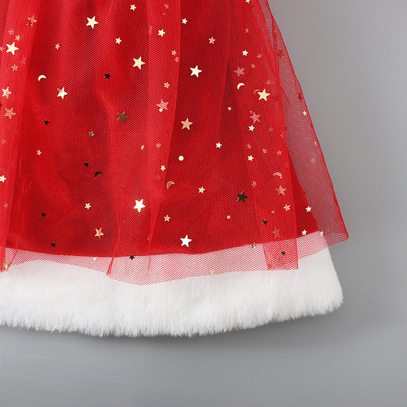 Kid Baby Girl Christmas Pentagram Sequin Gauze Dresses