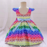 Kid Baby Girl Princess Rainbow Bow Small Flying Sleeve Piano Performance Dress