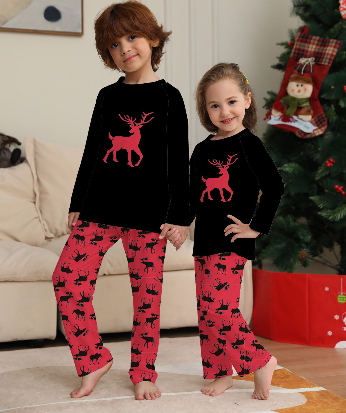 Family Matching Deer Round Neck Long Sleeve Parent-child Christmas Pajamas