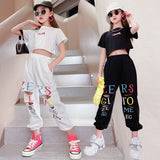 Kid Teenager Girls Summer Fashion Streetwear Ripped Cotton 2 Pcs Sets