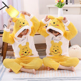 Kid Baby Boy Girl Plush Pajamas Cartoon Hooded Thickened Coral Pajamas