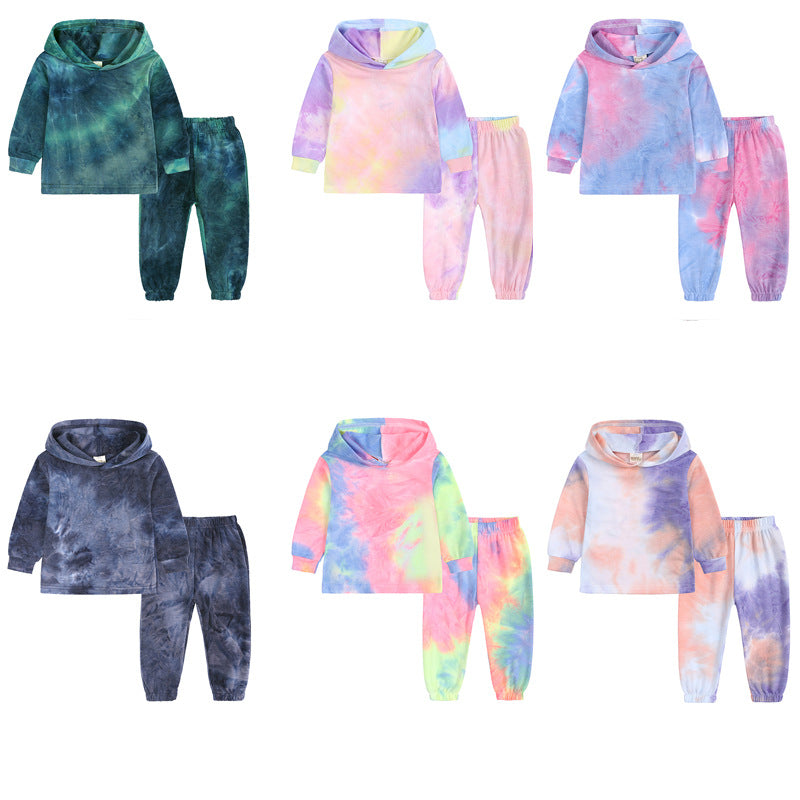 Kid Baby Boy Girl Tie Dye Suit Fashion Printed Hooded Suits 2 Pcs Sets