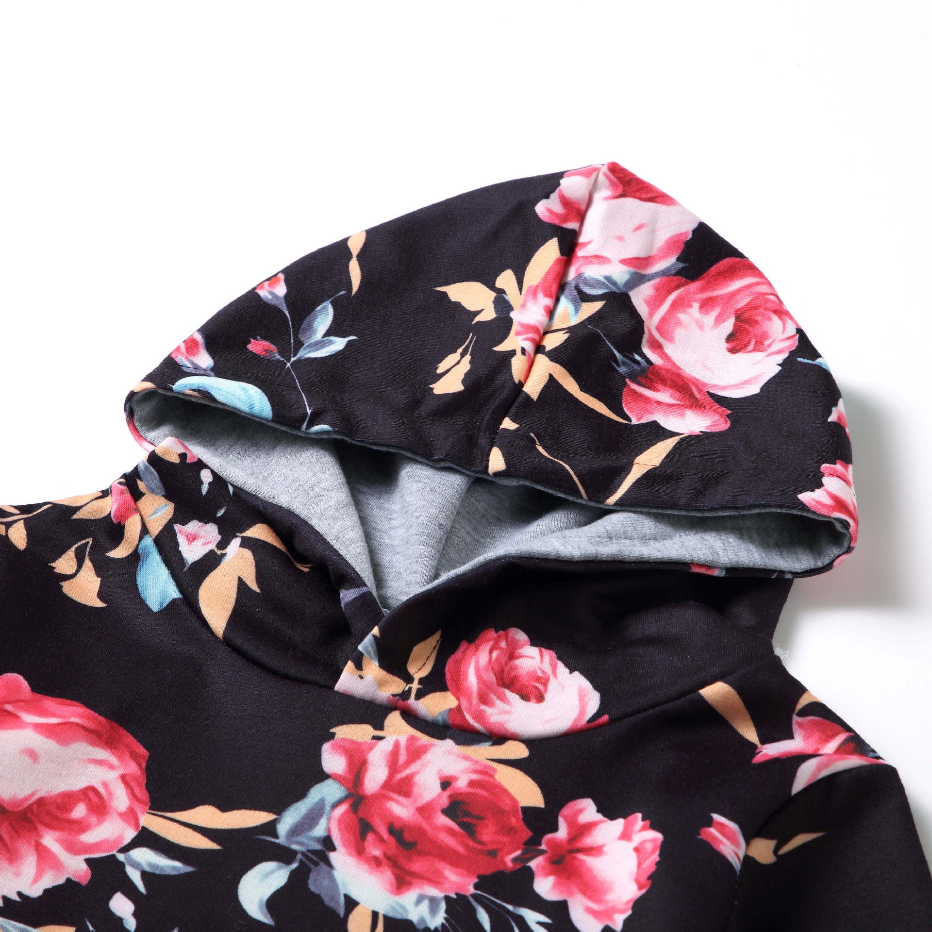 Family Matching Mother-daughter Floral-printed Black Dress