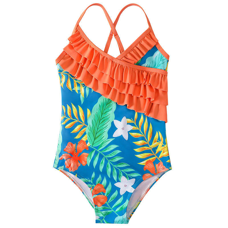Kid Girls Swimsuit Ruffled One-piece Soaking Spring Beachwear
