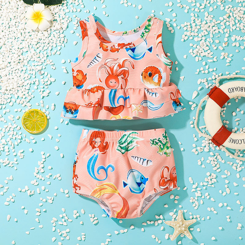 Kid Baby Girls Summer Printed Cartoon Sleeveless One-piece Swimsuit