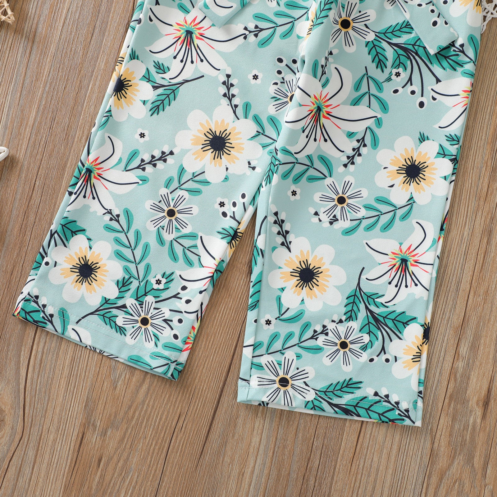 Kid Baby Girls Versatile Fashion Sunflower Lace-up Wide Leg Pants