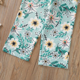 Kid Baby Girls Versatile Fashion Sunflower Lace-up Wide Leg Pants