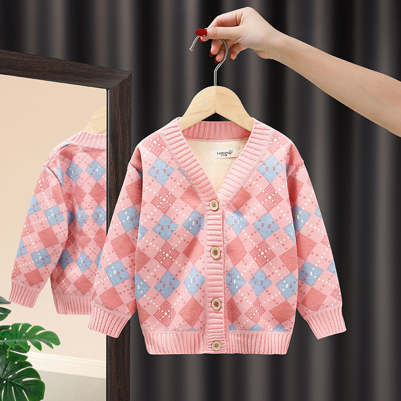 Kid Baby Girl Sweater Plush Spring Autumn Knitted Cardigans