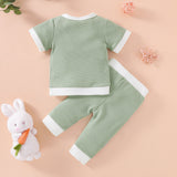 Easter Baby Suit Grid Offset Short Sleeve Rabbit 2 Pcs Sets