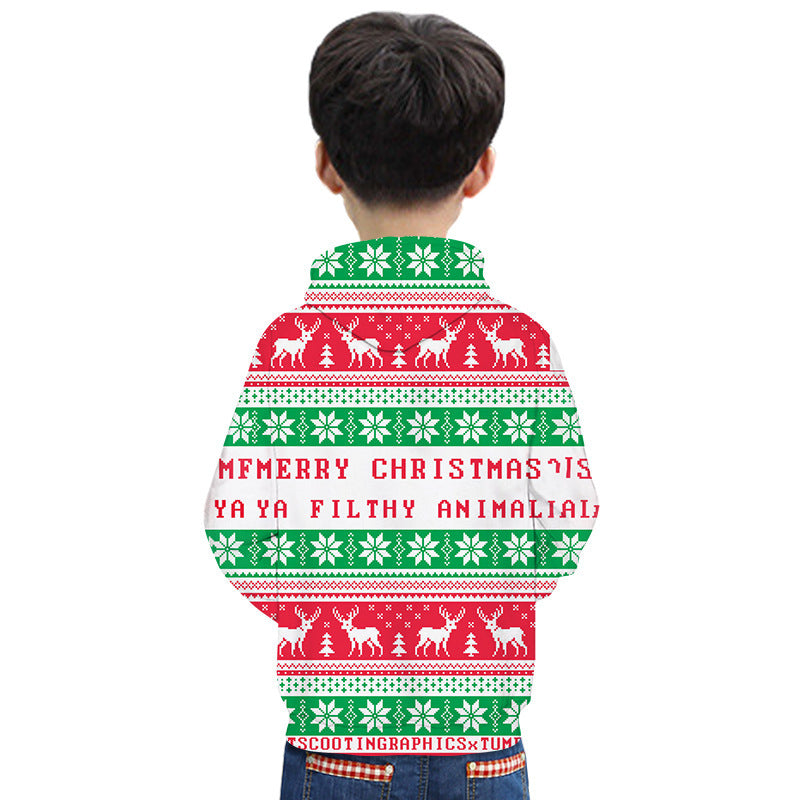 Kids Boy Girl 3D Christmas Snowflake Printing Hoodie