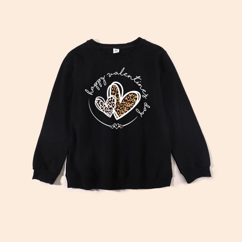 Family Matching Mom Girl Cotton Valentine's Day Lettering Leopard Print Shirts