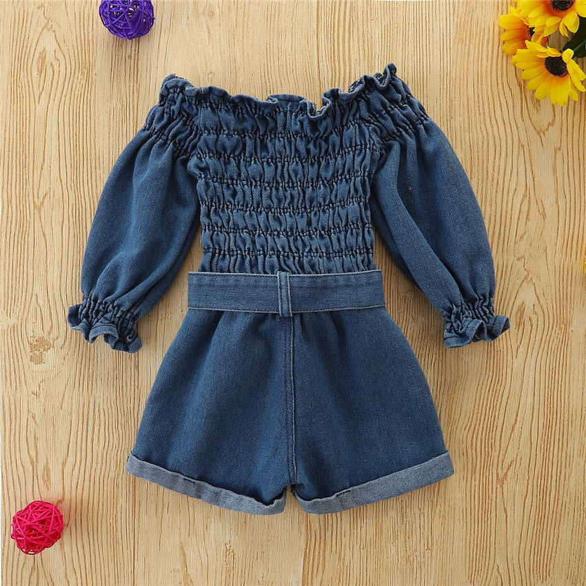 Kids Girls Jumpsuit Spring Autumn Solid Denim Romper