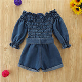 Kids Girls Jumpsuit Spring Autumn Solid Denim Romper