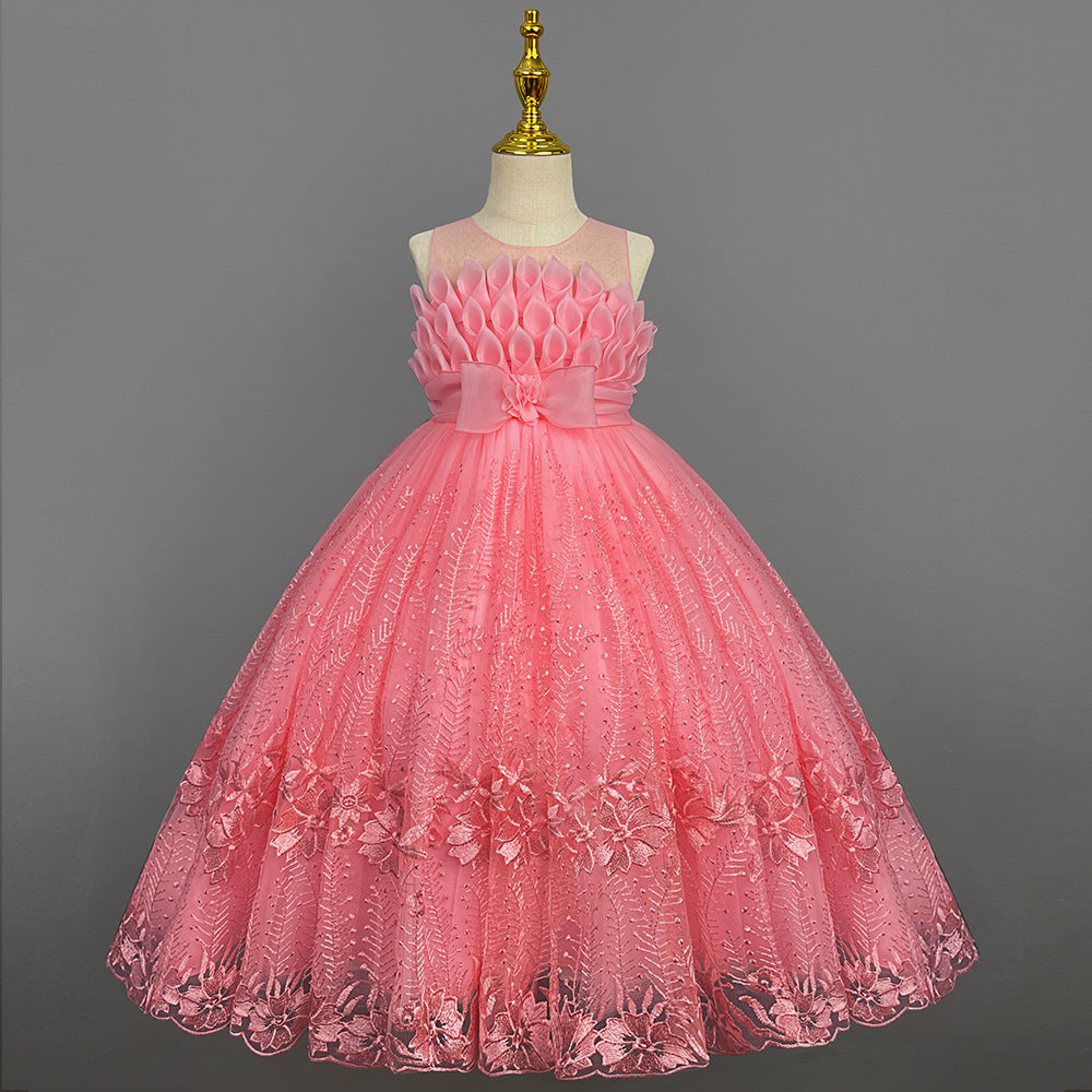 Kid Girl Princess Summer Flower Show Host Pompous Piano Performance Dresses