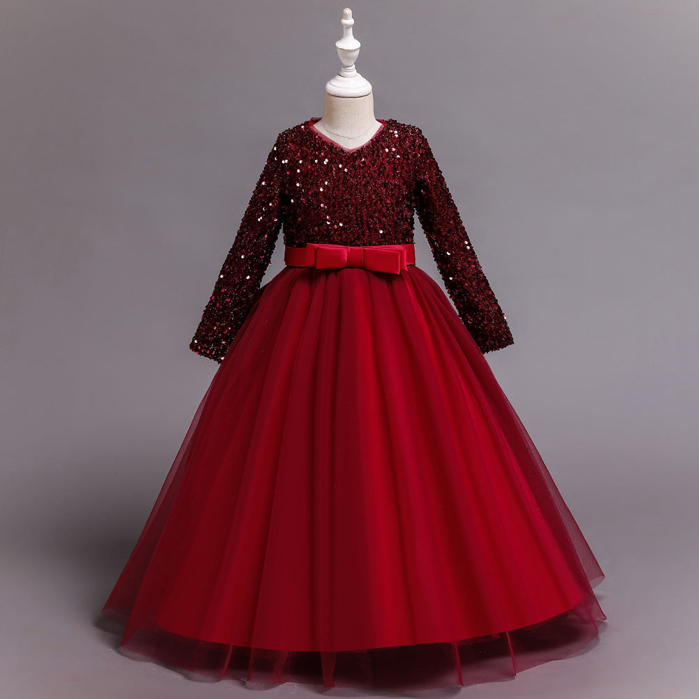 Kid Girl Princess Host Sequin Gauze Wedding Pompous Dresses