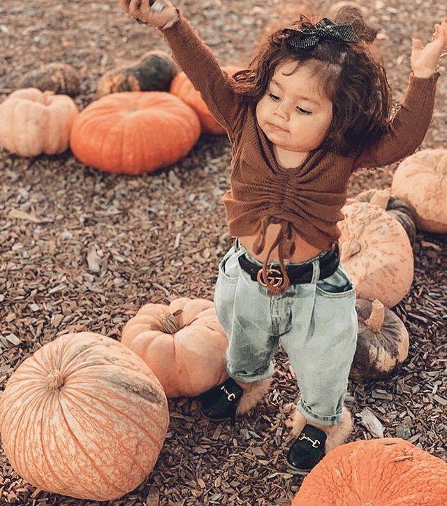 Kid Baby Girl Long Sleeve Solid Knit  Denim Fashion Outfits 2 Pcs Sets