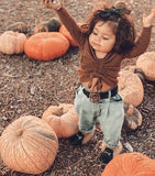 Kid Baby Girl Long Sleeve Solid Knit  Denim Fashion Outfits 2 Pcs Sets