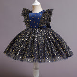 Kid Baby Girls Flying Sleeve Princess Star Mesh Pompous Dresses