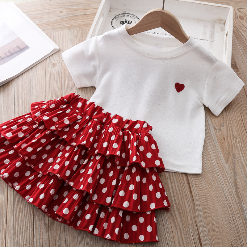 Summer Kid Baby Girls Love Short Sleeve Polka Dot 2 Pcs Sets