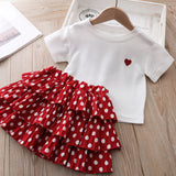 Summer Kid Baby Girls Love Short Sleeve Polka Dot 2 Pcs Sets
