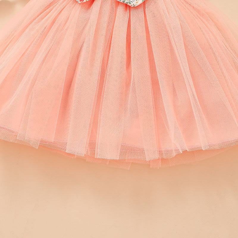 Kid Baby Girl Spliced Flower Fly Sleeve Gauze Dresses