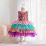 Kid Baby Girl Puffy Princess Colorful Sequins Layer Color Dresses