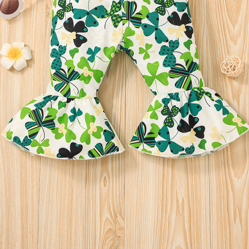 Easter Spring Autumn Kid Baby Girls Printed Long Sleeve Bell 2 Pcs Set