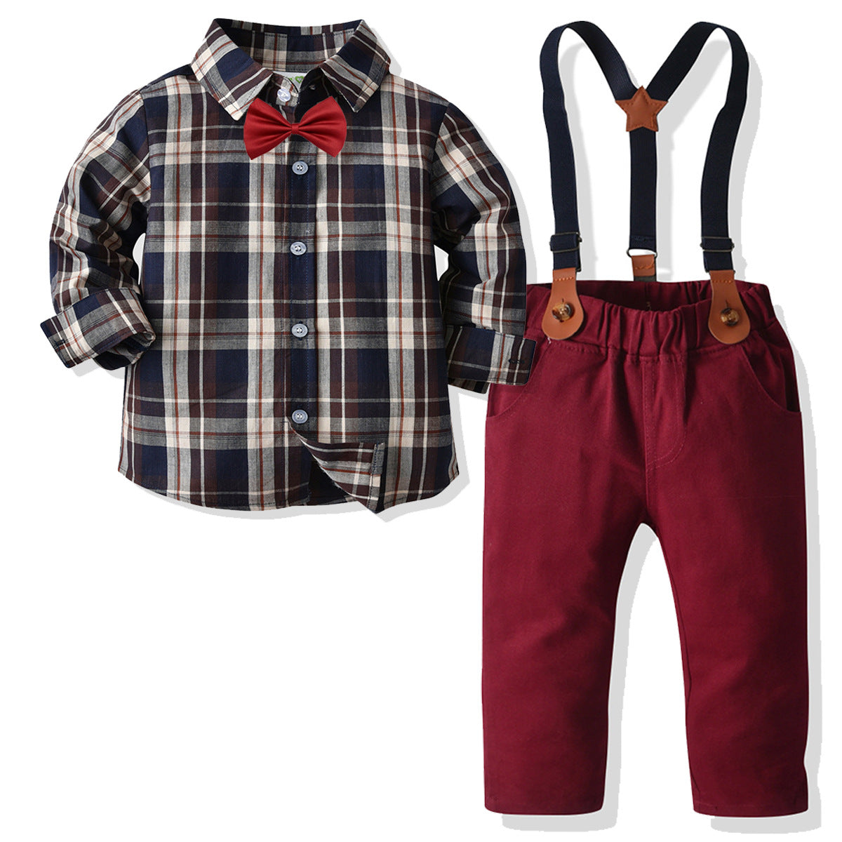 Kid Baby Boy Suit Long Sleeve Cardigan Gentlemen Suspenders 3 Pcs Sets