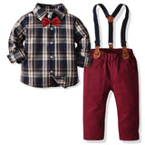 Kid Baby Boy Suit Long Sleeve Cardigan Gentlemen Suspenders 3 Pcs Sets