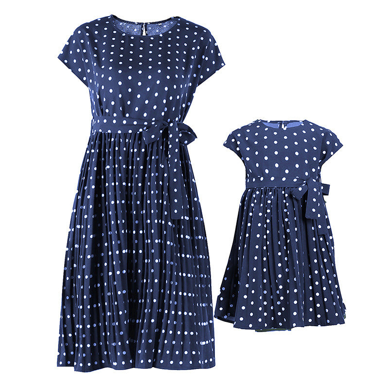 Family Matching Mother Daughter Long Wave Point Holiday Elegant Dresses