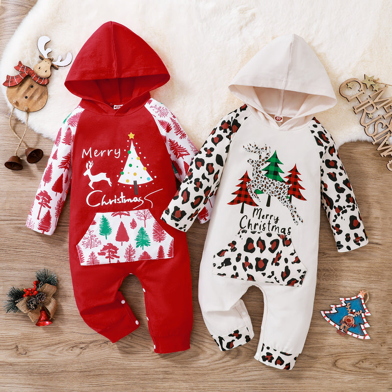 Baby Girl Boy Christmas Long Sleeve Hooded Long Climb Rompers