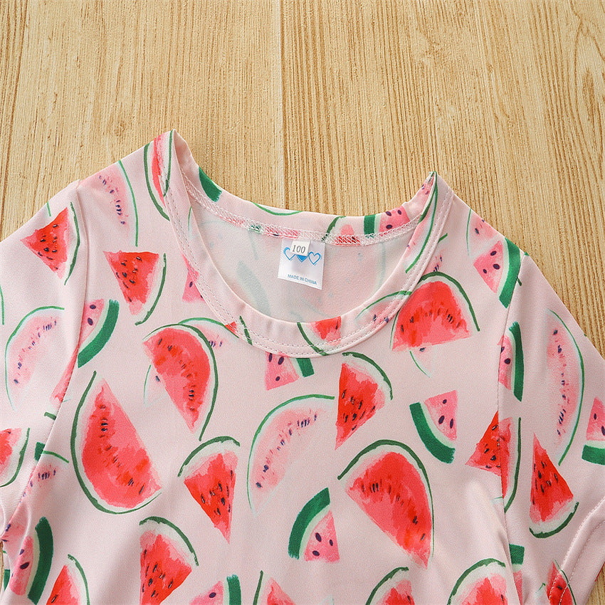 Summer Kid Baby Girl Suits Sweet Watermelon Print 2 Pcs Sets