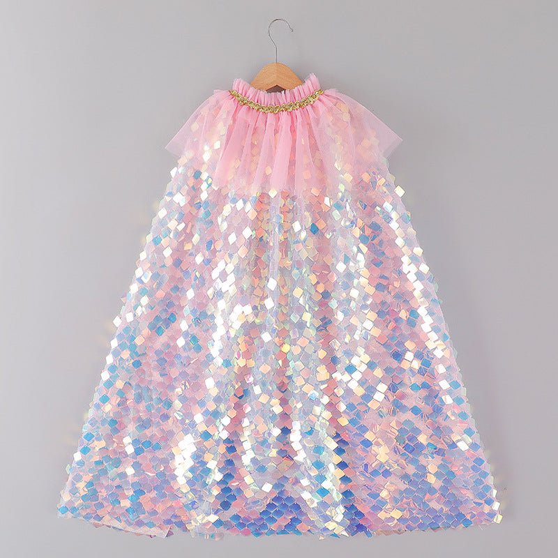 Kid Baby Girls Halloween Mermaid hiny Cloak Going Out Coats